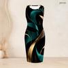 Women Plus Size Black Blue Printed Two Piece Set Long Sleeve Cardigan Sleeveless Bodycon Dress