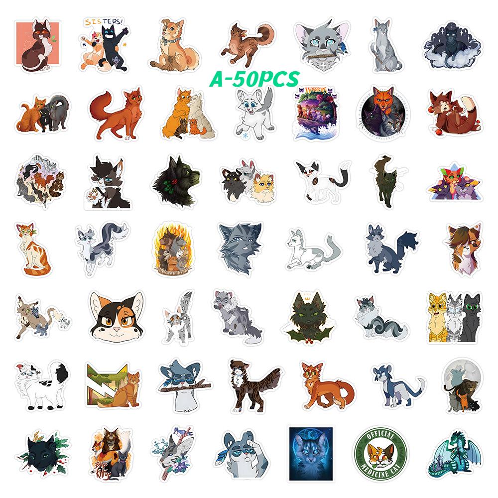 

Non-Toxic 50Pcs/Pack Cat Warrior Anime Cartoon Sticker Diy Diary Cute Aesthetic Cat Waterproof Stickers For Water Bottle Laptop Phone