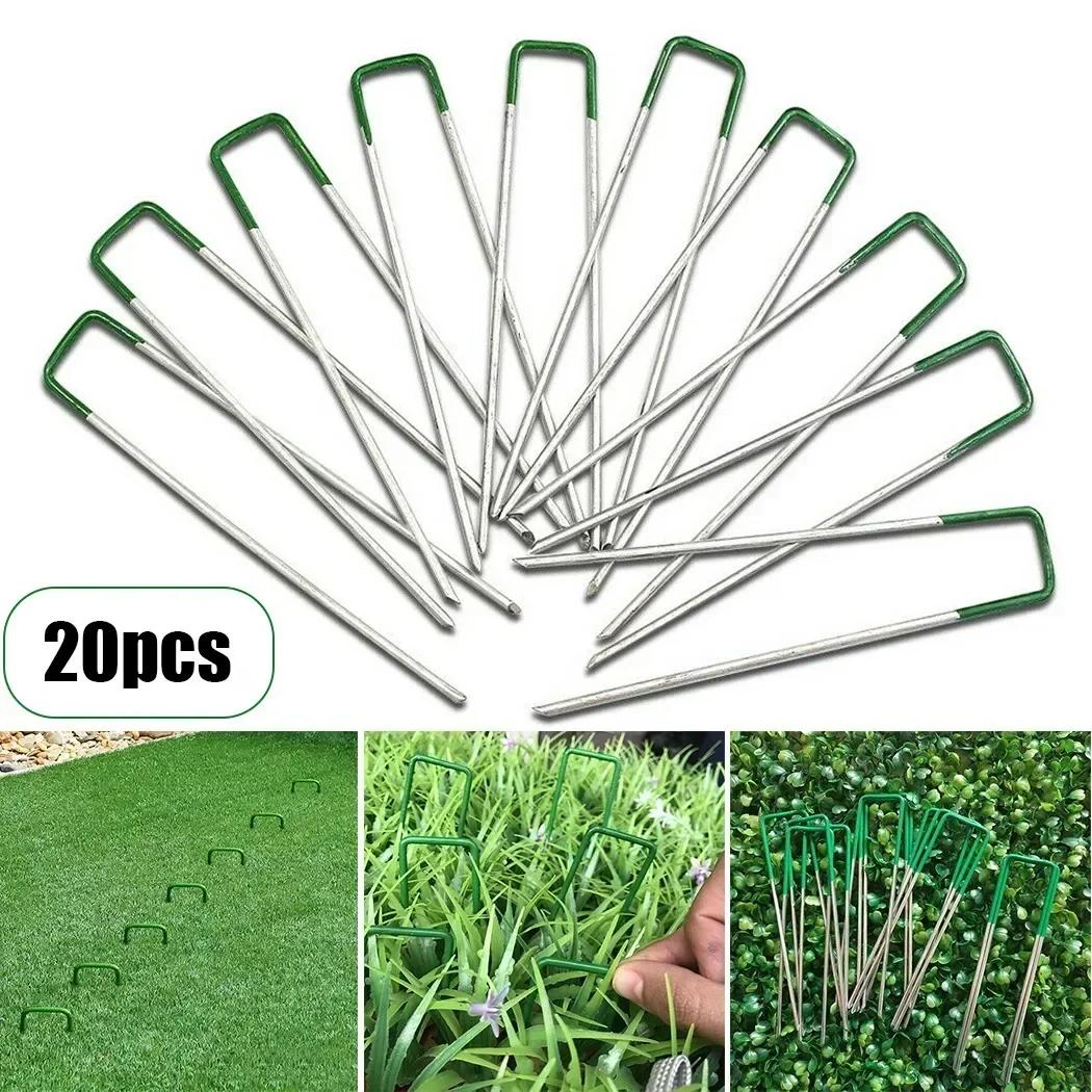 20pcs Garden Stakes Galvanized Landscape Staples U-Type Turf Staples For Artificial Grass Rust Proof Sod Pin Stake Lawn Pegs Mat China Mainland