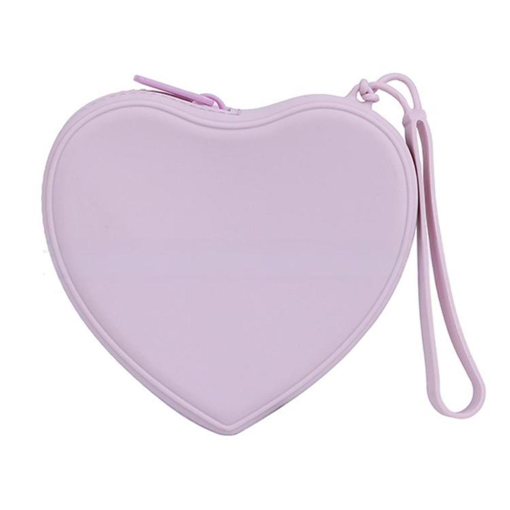 Portable Silicone Coin Purse Heart-shaped Solid Color Small Wrist Wallet Waterproof Zipper Key Lipstick Pouch