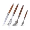 4/6Pcs Steak Knives Set Tableware Stainless Steel ABS Wood Grain Handle Dinner Knife Fork Spoon Dishwasher Flatware
