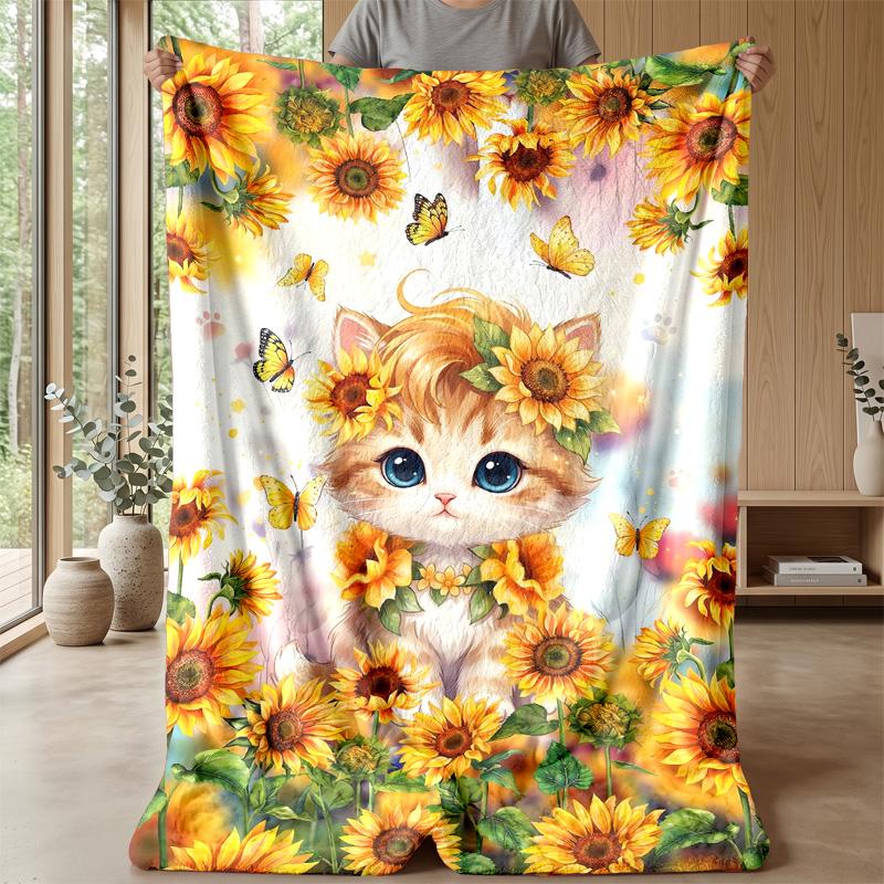 Summer Cat Paradise Theme blanket Lightweight Warm Flannel Blanket Decorative Throw Blanket for Home Decoration