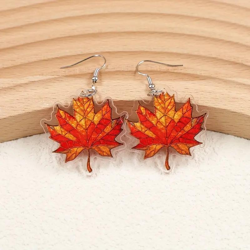 Cross-border New Autumn Maple Leaf Earrings, Flat Acrylic, Thanksgiving Atmosphere In Europe and America, Leaf Earrings Jewelry