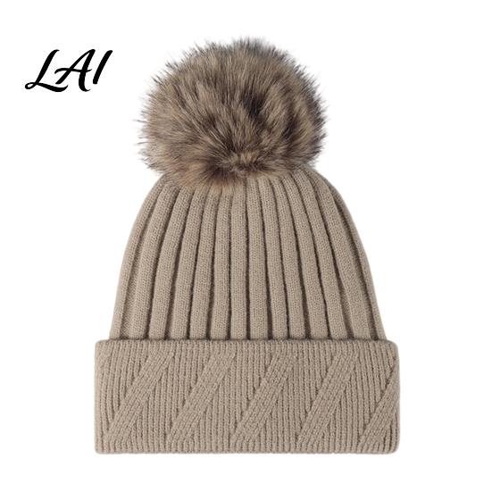 Machine Washable Winter Caps Knitted Hat for Women Cold Weather Fleece Lined with Pom Thermal Beanies Pom Chunky Snow Hat Soft Ribbed Knit