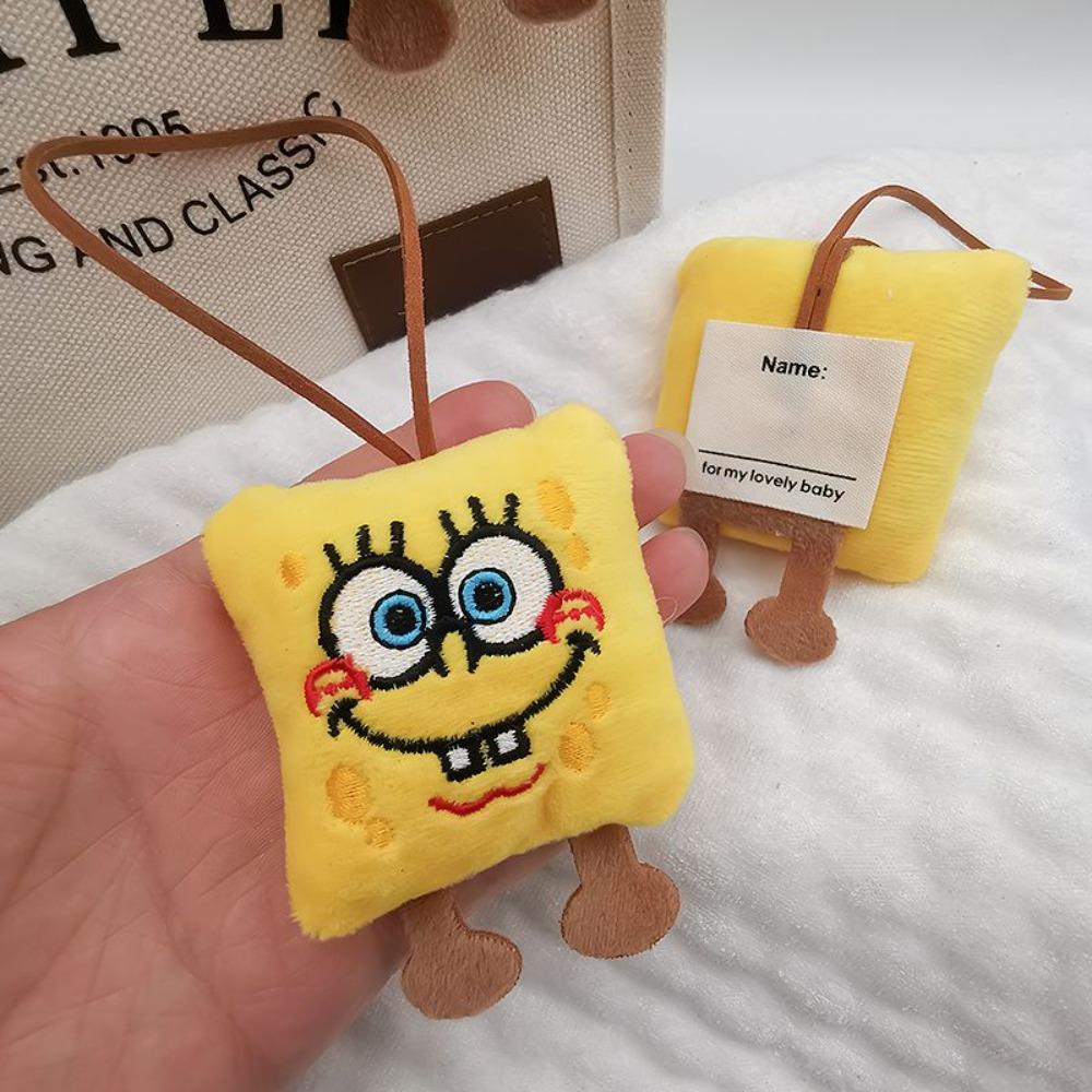 Cute Cartoon SpongeBob Tag Pendant for Schoolbag Identification, Plush Keychain Gift