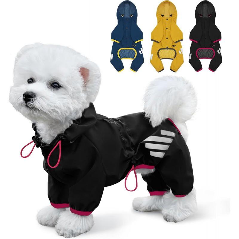 Full Coverage 4-Leg Waterproof Dog Raincoat With Hood British Style PU Pet Outerwear