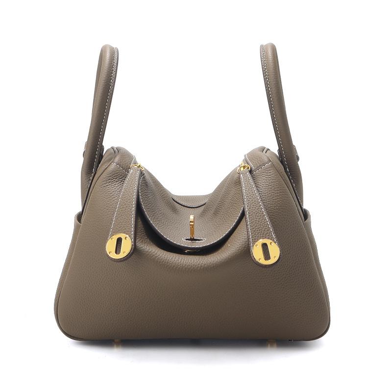 Women Lindy Style Handbag, Retro Rotating Lock Crossbody Shoulder Bag, Multi Pocket Portable Top Handle Purse, Casual Daily Work Travel Leather Bag