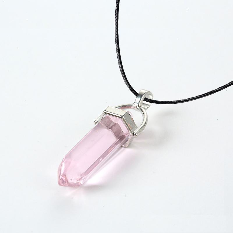 2025 Hexagonal Column Quartz Necklaces Turquoises Pink Crystal Pendent Necklace For Women Chain Natural Stone Choker Jewelry
