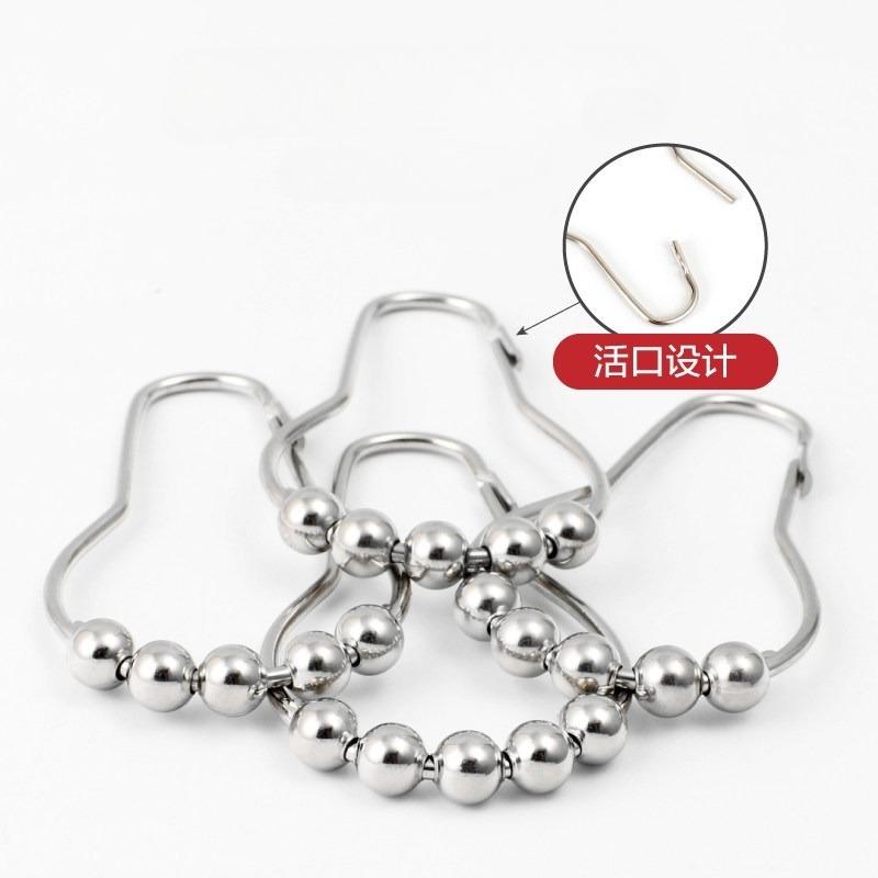 12/30/50pcs Stainless Steel Curtain Hooks 5 Rollers Polished Satin Nickel Ball Bath Curtain Rollerball Shower Curtain Ring Hooks