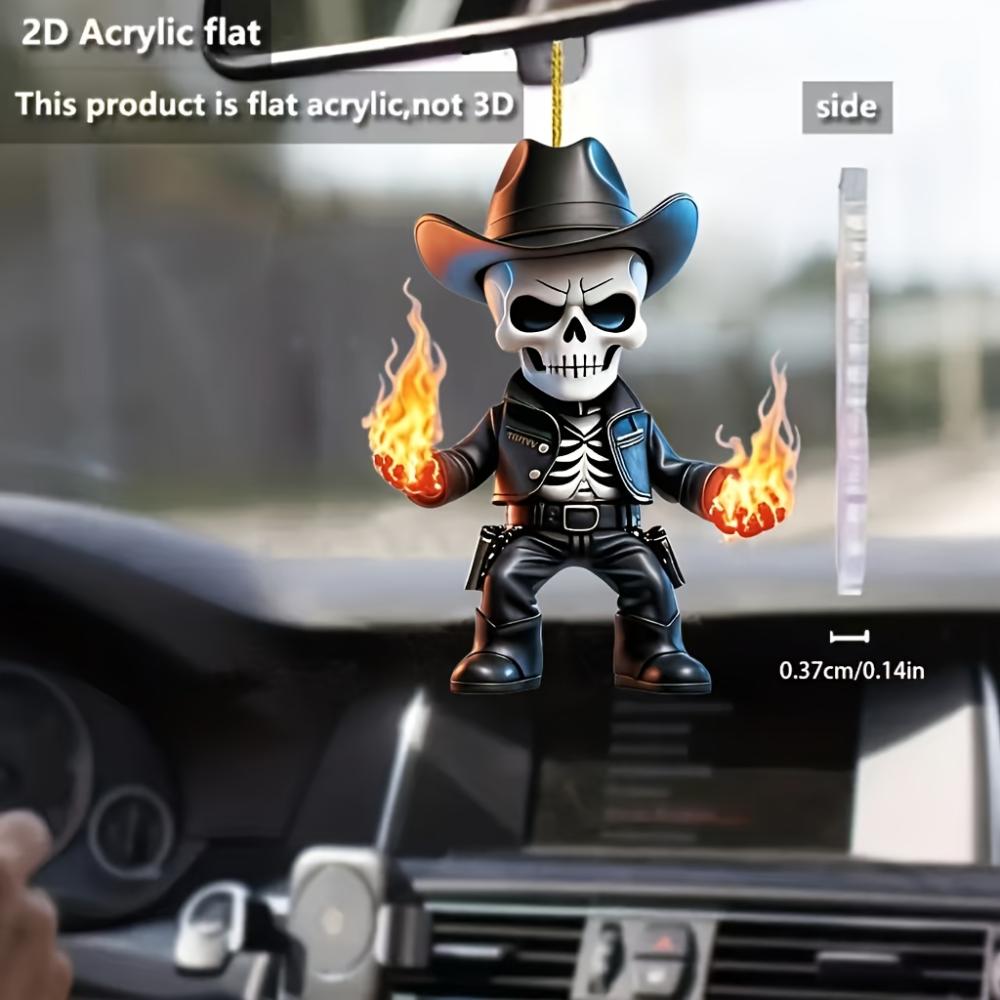 2D Flat Pendant Skull Denim with Flame, Multi-Purpose Auto Accessories Christmas Halloween Decorative Backpack Ornaments and Key Chains Gift Pendants