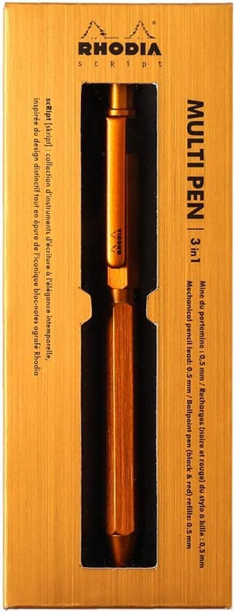 Rhodia Pen Ballpoint Pen with Two Colors and and Mechanical Aluminum Body with Hairline Rotary Includes RHODIA 11 Block Rhodia Multi-Function "Script