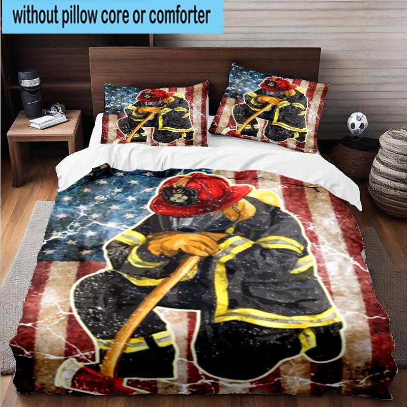 Firefighter's American Pride 3pcs Bedding,Including 1pc Duvet Cover And 2pcs Pillowcases Perfect for Christmas,Ideal for Bedroom, Dormitory