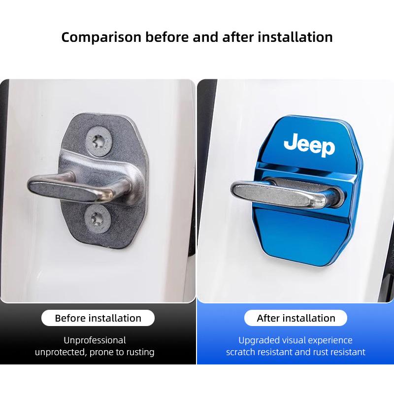 Cup Holders 4Pcs Car Door Lock Cover Stainless Steel Cap Auto Accessories For Jeep Grand Cherokee Wrangler JK Gladiator Compass