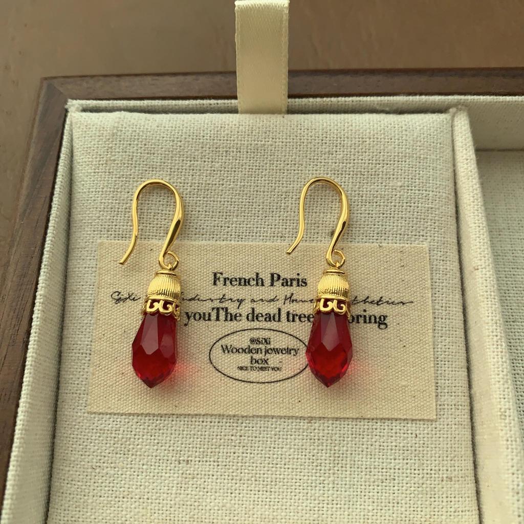 Rote Kristall Strass Fransenohrringe Ohrringe Elegant Leichter Luxus Exquisit Festliche Atmosphäre Überohrringe