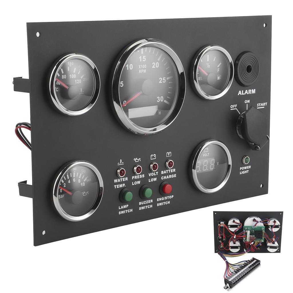 24V Gauge Cluster Oil Pressure Level Water Temperature Voltage Display with Ignition Keys