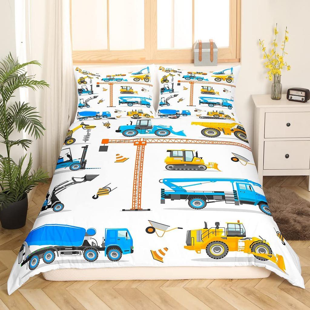 Construction Vehicle Duvet Cover Tractor Excavator Bedding Set Children Boy Bedroom Three-Piece Set