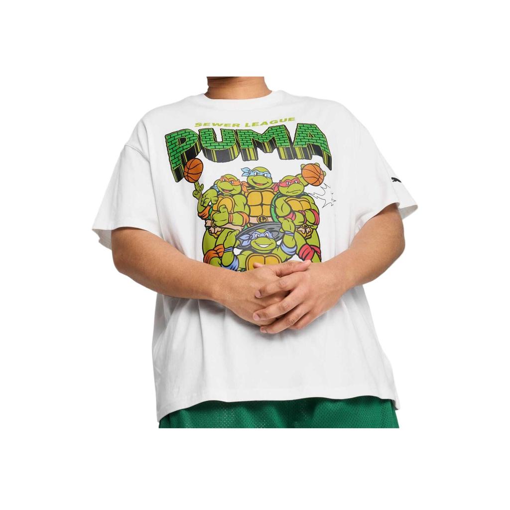Puma Logo Cartoon Anime Print Rundhals-Pullover Kurzarm-T-Shirt Herren Tops Weiß 630929-01