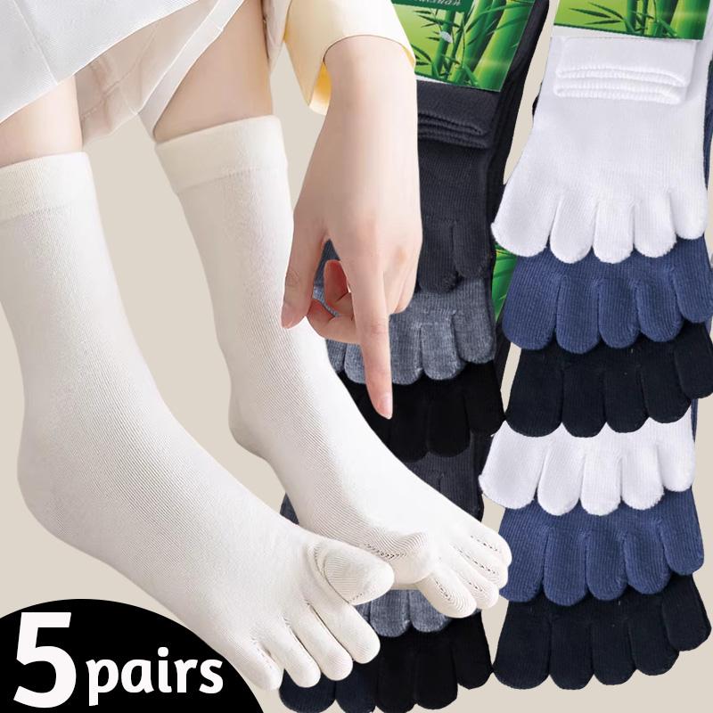5 Paia Calzini alla Caviglia a Dita Separate per Uomo Donna Calzino Monocolore a Cinque Dita Calzino Sportivo da Corsa in Cotone Assorbente Sudore Calzino a Tubo Medio con Dita Separate