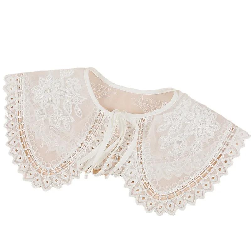 Korean Women Lace Fake Collar Shawl Wrap Embroidery Shirt Detachable Collars Removable Blouse Doll False Collar Decorative