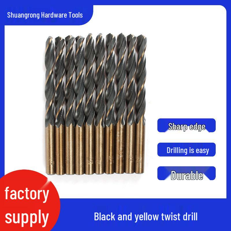 Black & Yellow Extended Straight Shank Twist Drill Bit for Metal & Stainless Steel