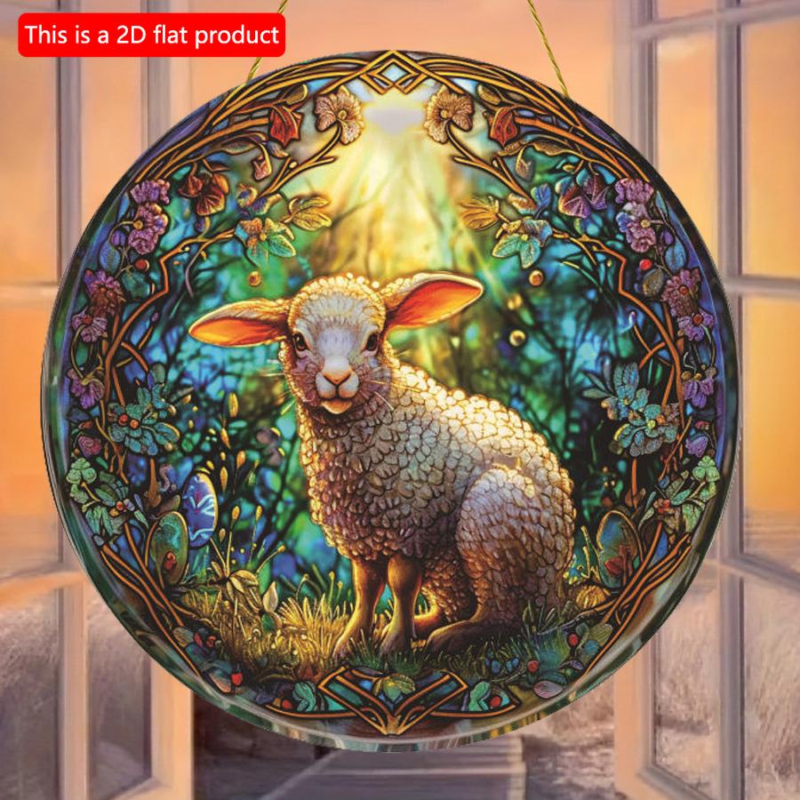 2D Flat 20cm sheep flowers Wooden Wall Hanging Decor - green Universal Holiday Wooden Pendant, Home Decoration, Welcome Sign Party Decor, Wood Crafted