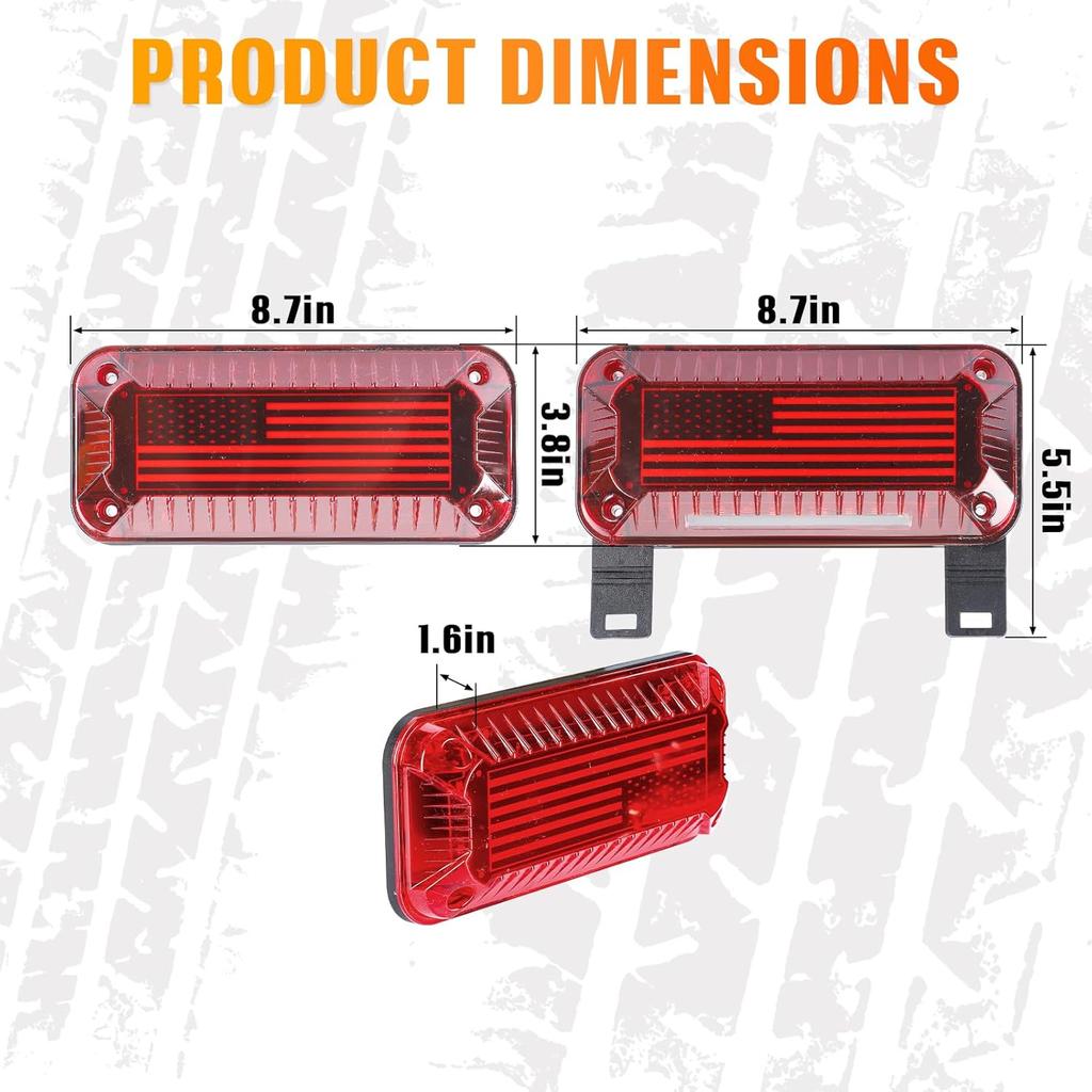 Gonice Patriotic RV Camper Tail Lights With License Plate Holder - American Flag Design 57 LEDs Trailer Tail Lights With Running, Turn Signal, Brake,