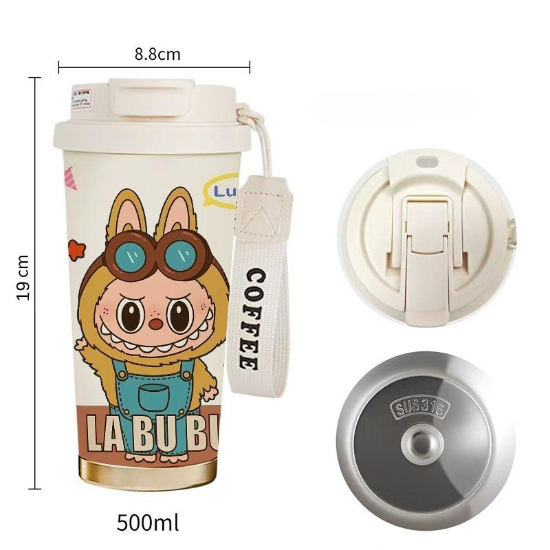 Kubek do kawy Labubu kubek termosowy z stali nierdzewnej 316 o wysokiej wartości męski i damski kubek na wodę kreskówkowy kubek ze słomką do picia podwójnego