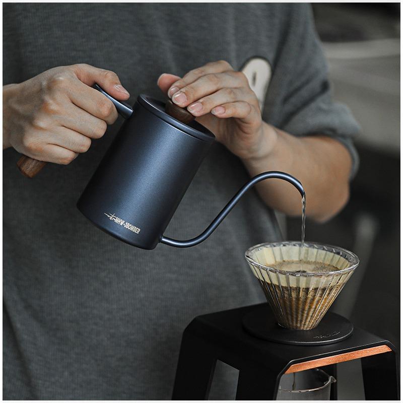 MHW-3BOMBER Hand Brewing Pot Planet Hand Brewing Coffee Pot Solid Wood Handle Stainless Steel Fine Mouth Pot