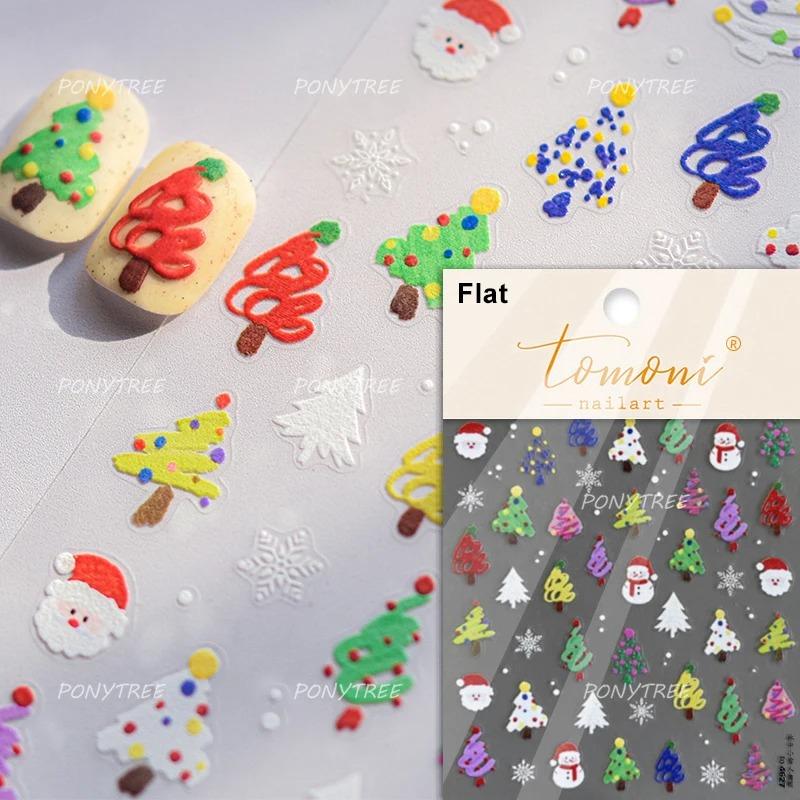 Gold Stamped Snowflake Stars White Christmas Tree Red Bowknot Cute 3D Nail Art Stickers Xmas Lovely Manicure Decals