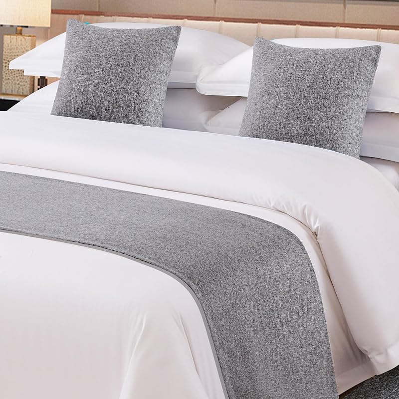 OSVINO Bed Runner Foot Throw - Stylish Plain Bed Throw for Home Use, Hotels, Vacation Rentals, Bedrooms, and All-Season Use (Light Gray, Includes 2