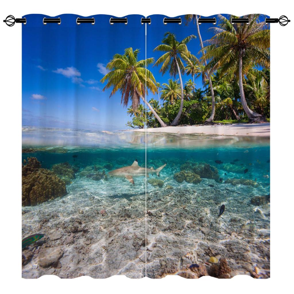 High-Density Blackout Curtains Beach Curtains Seaside Vacation Series 9 Digital Printing Blackout Curtains
