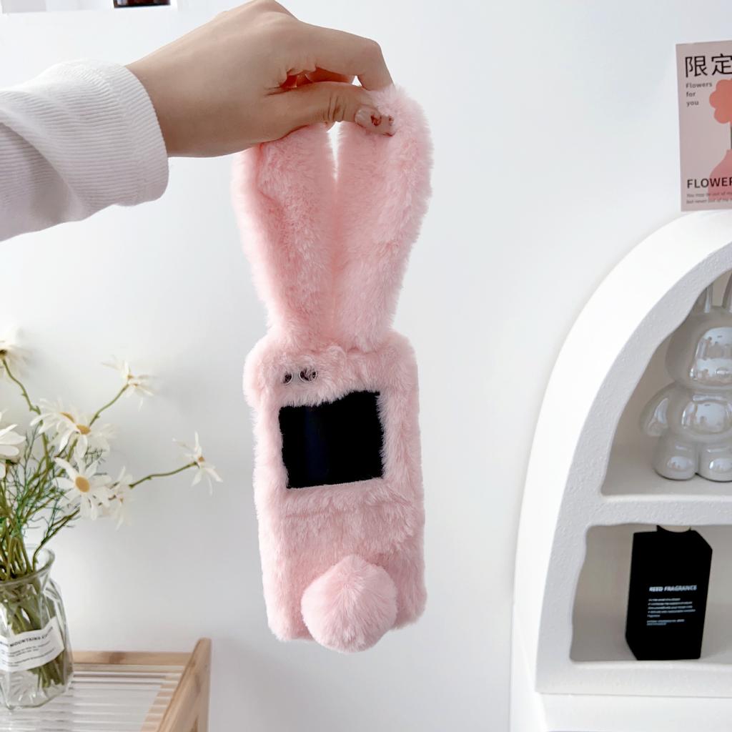 Phone Cases Samsung,Fluffy Furry Phone Case with Bunny Ears | Winter Plush Cover for Foldable Phones