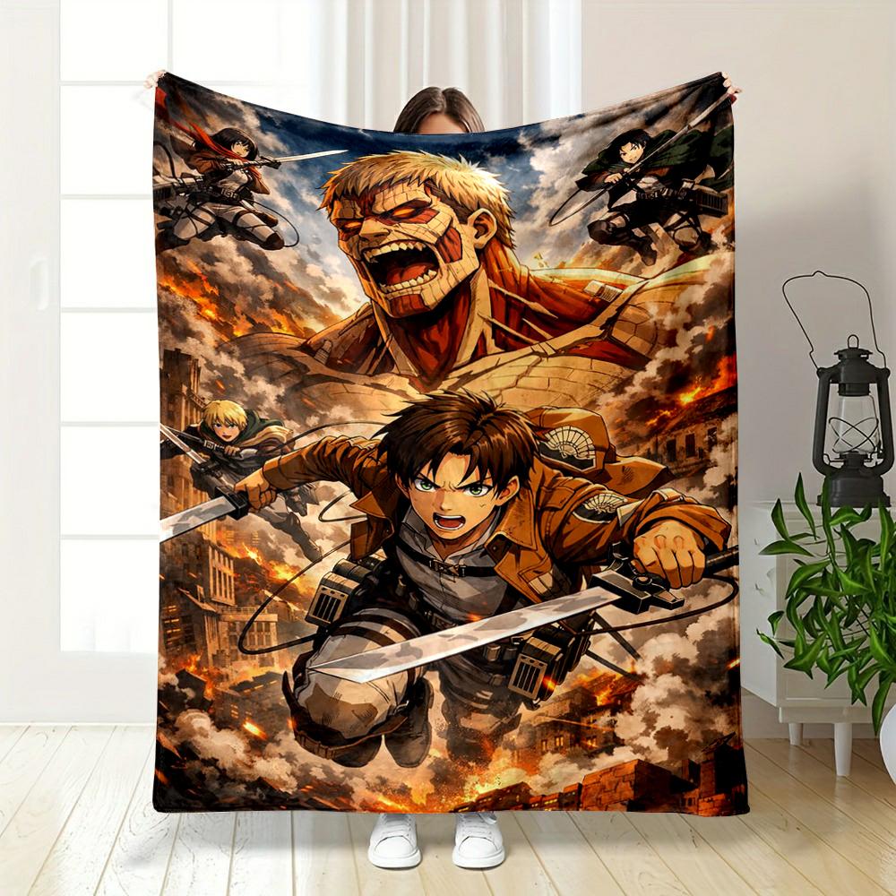 Attack On Titan Characters In Battle Scene Flannel Blanket for Bedroom, Living Room, Sofa, and Nap Sofas.