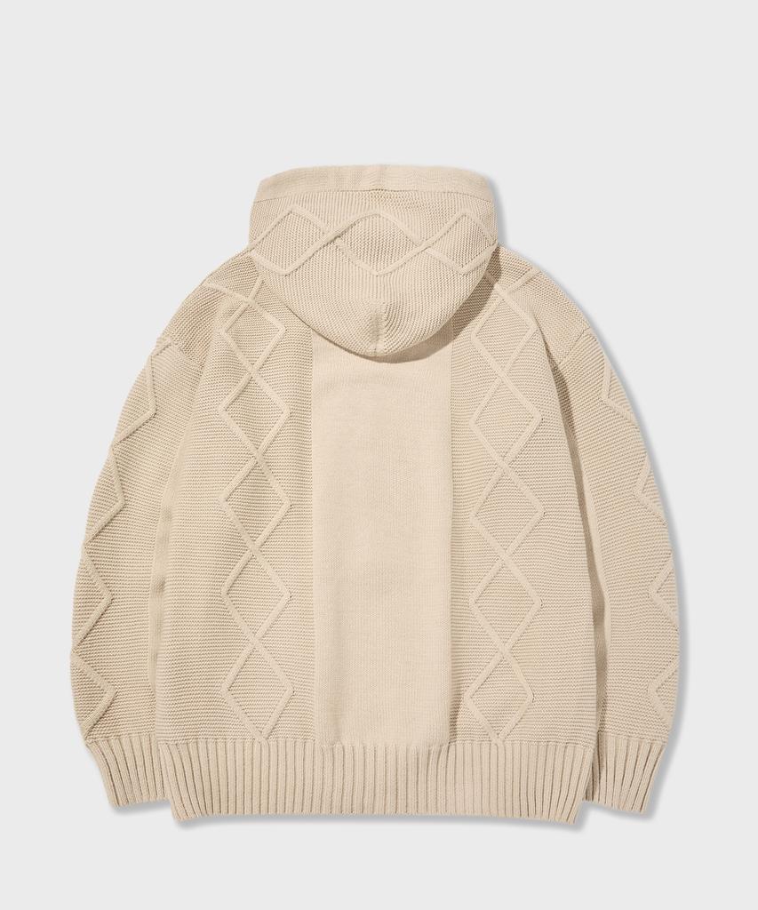 Amfeast Bold Cable Cotton Knit Zip-Up Hoodie Cream