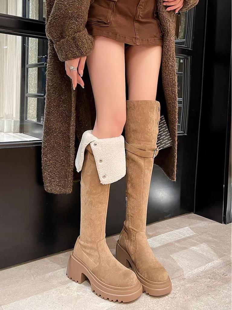 Petite Women’s Fold-Down Hidden Heel Over-the-Knee Boots – Myllard Autumn/Winter Thick-Soled Style