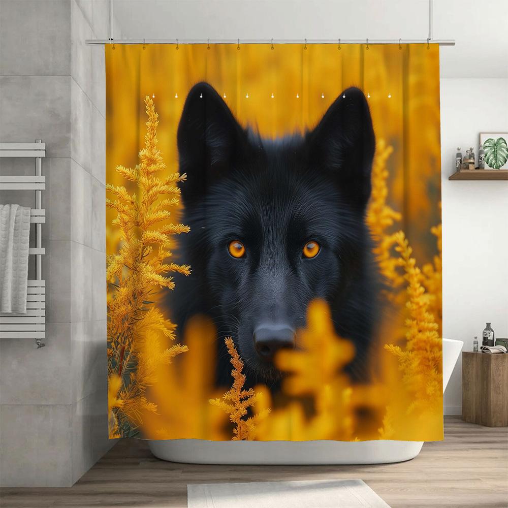 Black Wolf Print Shower Curtain Animal Bath Decor For Home Bathroom Decorations