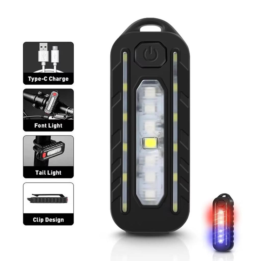 Keychain Mini Led Flashlight 5/modes Bicycle Lamp Bike Light Usb Recharge 5v Dc Versatile Clip Taillights Portable Pocket Safety