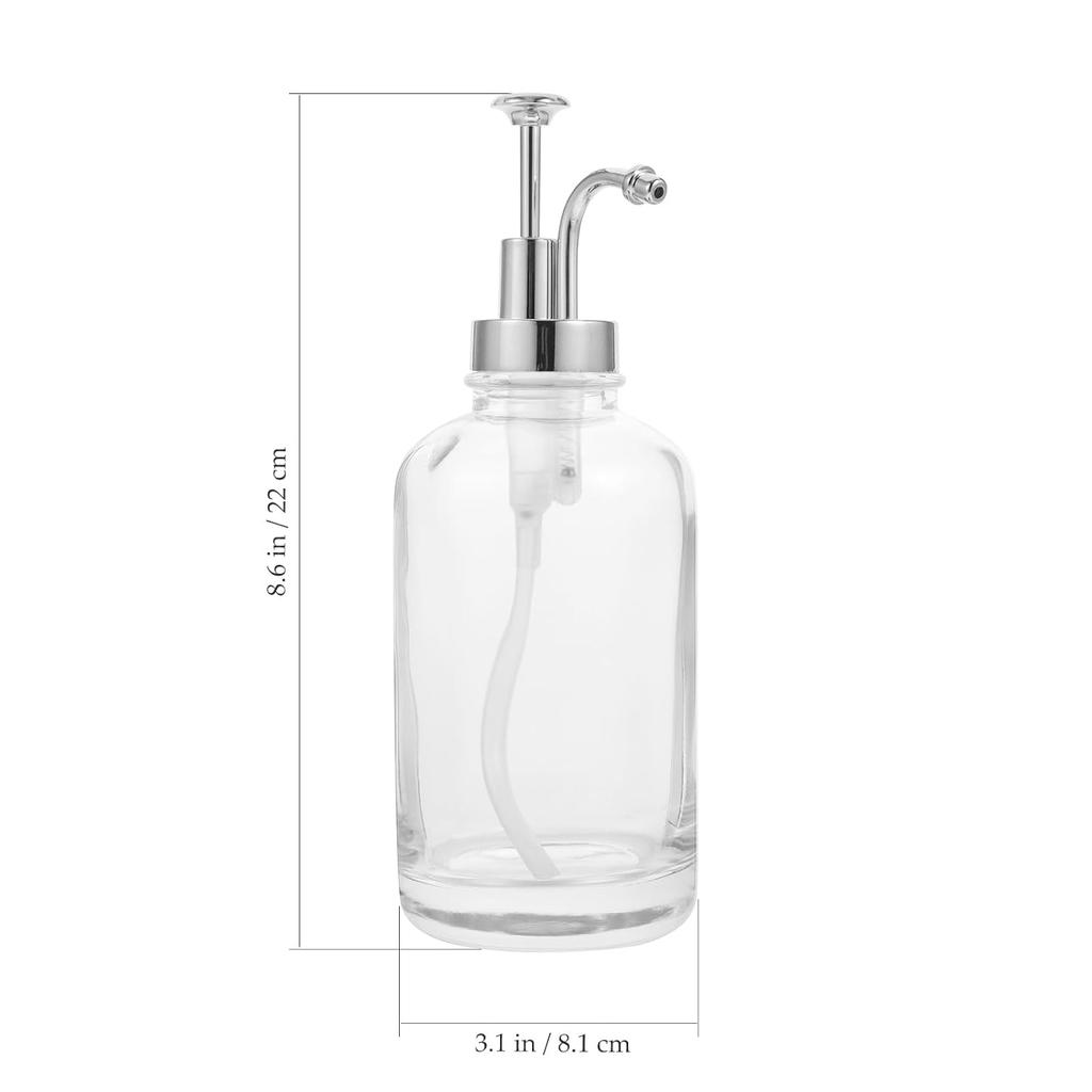 SAFIGLE Glass Syrup Dispenser Pump Bottle Lotion Soap Honey Dispenser Reusable 8.66X3.18In Compact Pump Lid for Kitchen Coffee Bar