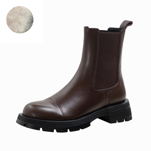 Fall /Winter Shoes Women Leather Ankle Boots Women Round Toe Thick Heel Women Shoes Solid Chelsea Boots Casual Women Boots