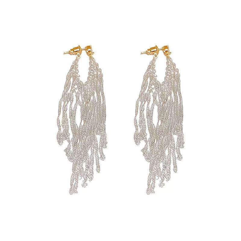 Luxury Waterfall Tassel Long Drop Earrings Minimalist Elegant Stud Earrings for Women Fashion Jewelry