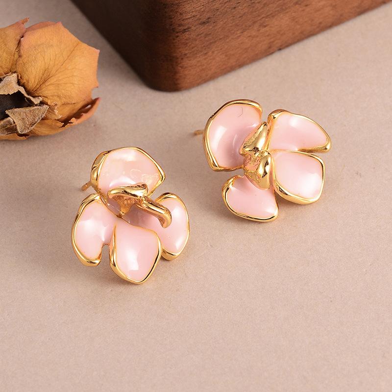 

ins simple flower oil drop earrings irregular multi-color niche retro personality new versatile stud earrings