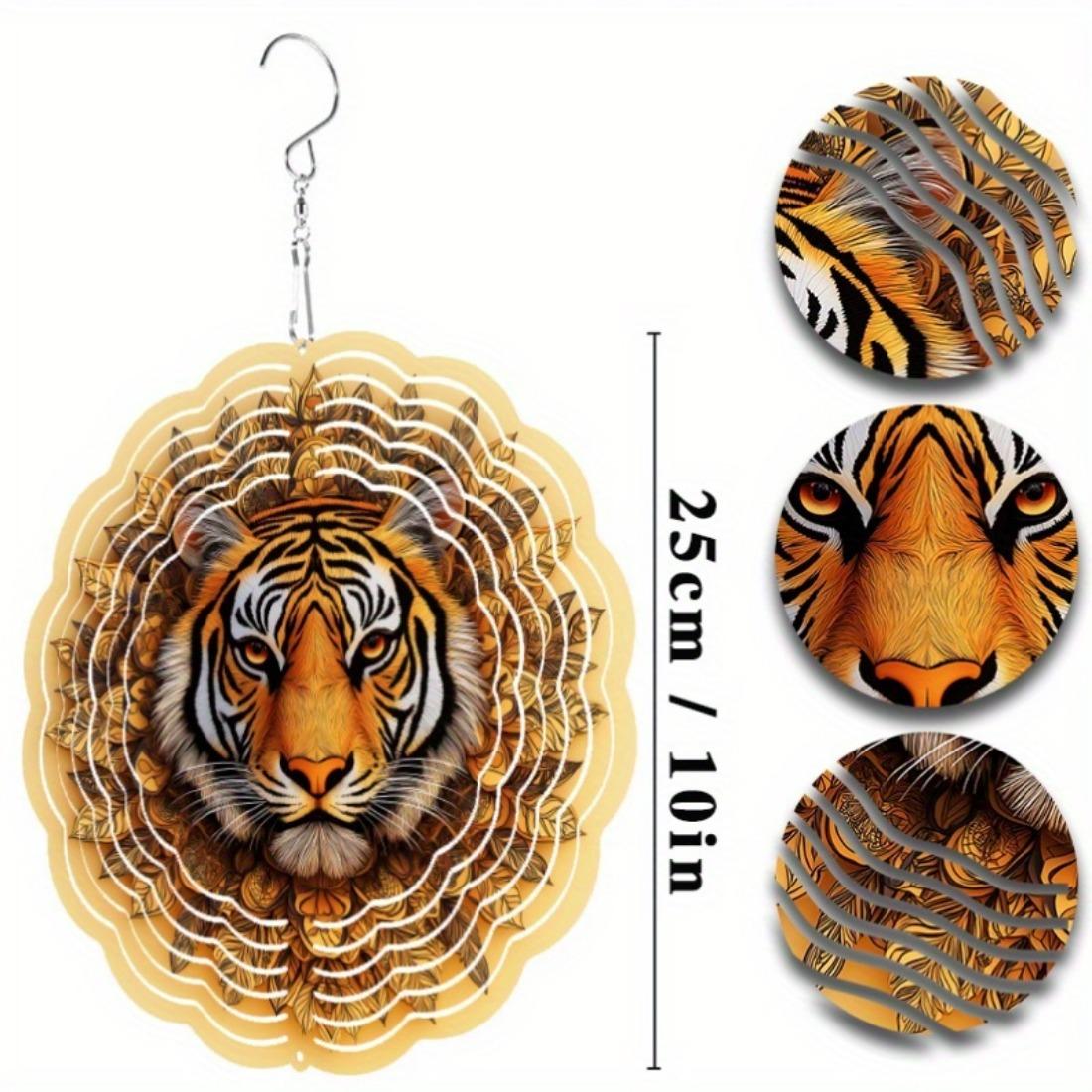 

Металлический колокольчик ветра Тигр для уличного декора, вращающийся крючок 360°, 10 дюймов, ручная работа, для сада, балкона, подарок, динамический скульптурный эффект, не требует батареек 01A