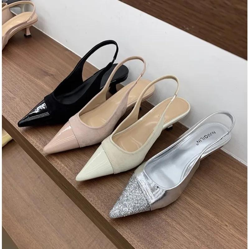 Damen Leder Hausschuhe High Heels Schuhe Party Pumps Frau Sommer Sandalen Damen High Heel Slingback Sandale Schuh