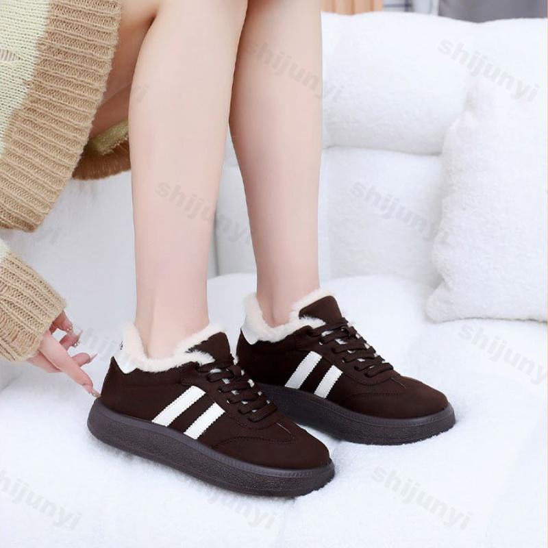 Dam Casualskor 2025 Vinter Nya Vintage Plysch Förtjocka Mjuka Sula Sneakers Halkfria Bekväma Mode Snörskor Bomullsskor