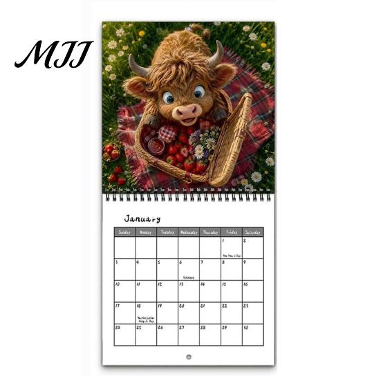Large Grid Appointment Book 2027 Highland Cow Wall Calendar, 12-Month Adventure Themed Planner with Spiral Durable Coil Binding Calendar Binding,