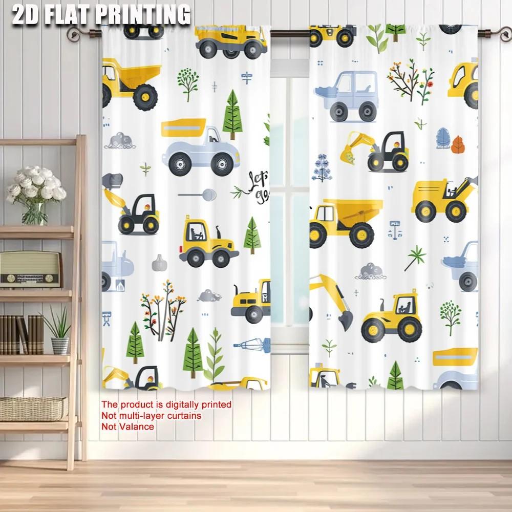

2pcs Cartoon Truck Printed Curtains Rod Pocket Polyester Fabric Window Decor for Kids Room Home Decor. 100*130 HOOK 1pcs