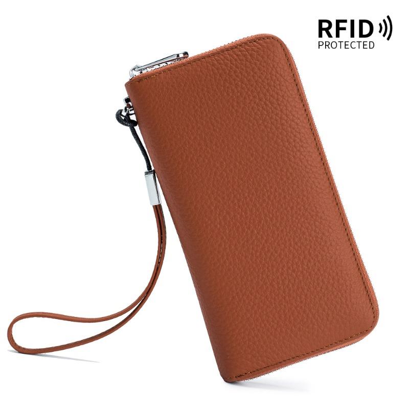 Women's wallet long leather RFID first layer cowhide clutch bag soft leather simple wallet mobile phone bag men