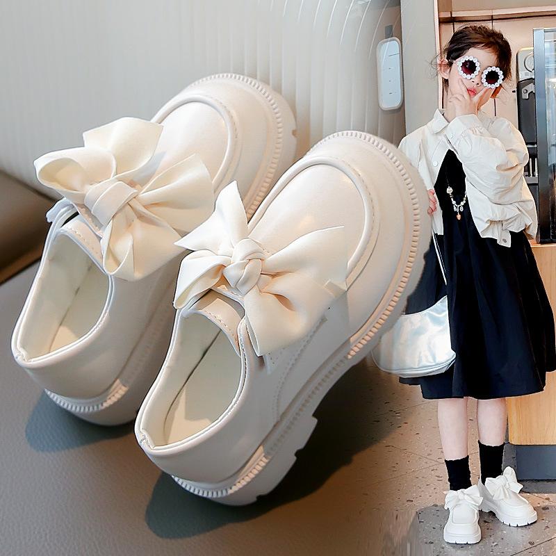 Girls Shoes 2025 Spring New Children's Bow Princess Shoes British Style Soft Sole Baby Black Small Leather Shoes