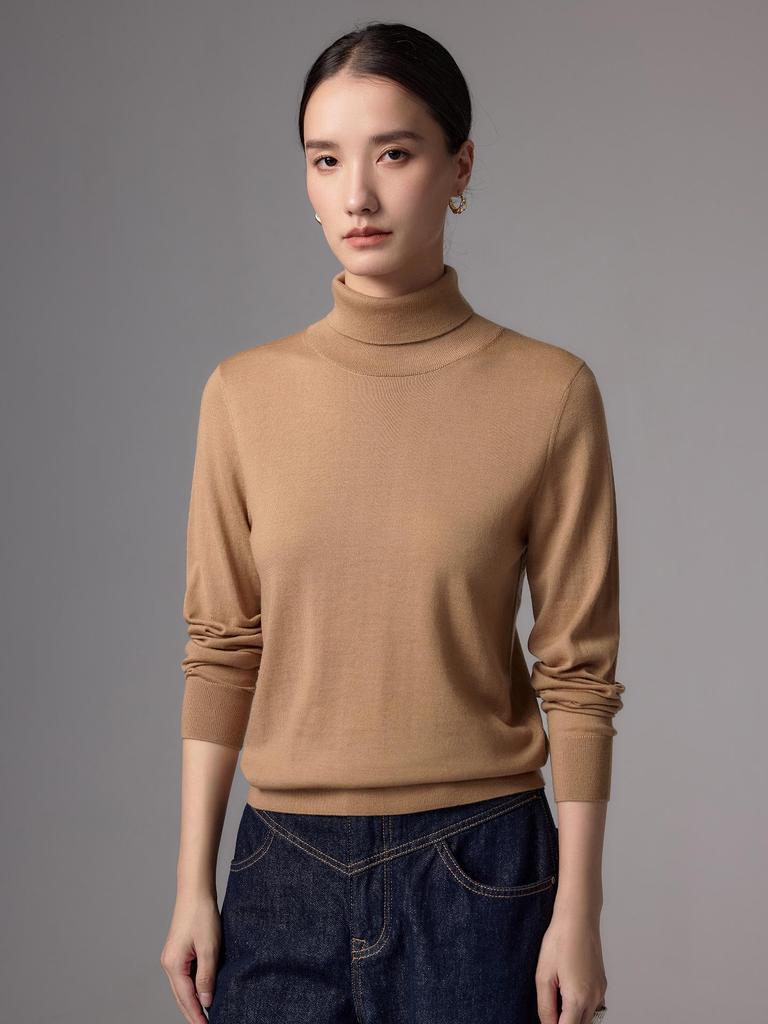 Elegant High Neck Women's Merino Wool Sweater - Ultra-Fine Knit, Autumn 2026