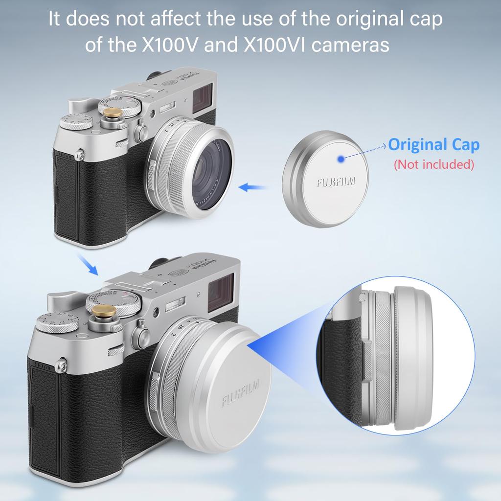 Haoge MC UV-kamera objektivbeskyttelsesfilter Fujifilm X100VI Fuji X100V kameratilbehør med integrert adapterring sølv vanntett nanobelegg HD